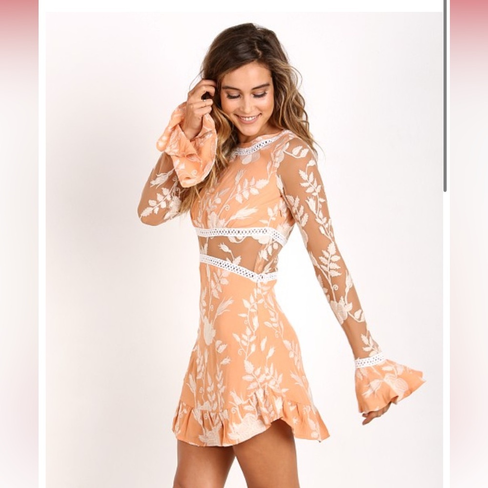 For Love & Lemons Mia Long Sleeve Dress Peach size Medium - Picture 10 of 11